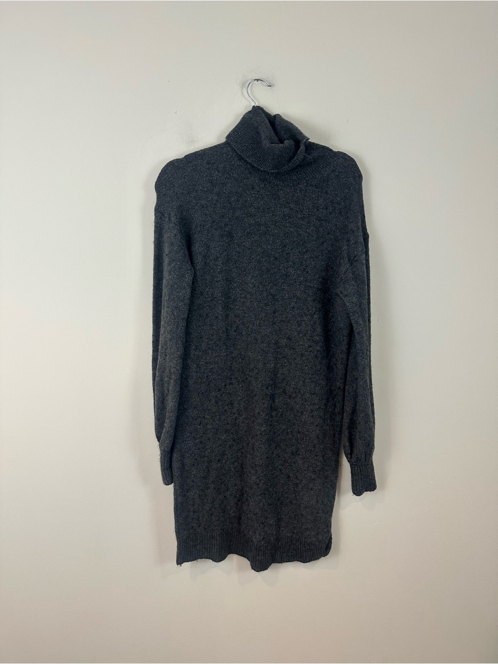 J. Crew Charcoal Gray Turtleneck Sweater Dress Merino Wool Blend Size Medium